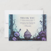 Blauwe gotische spookachtige verjaardag bedankkaart (Voorkant)