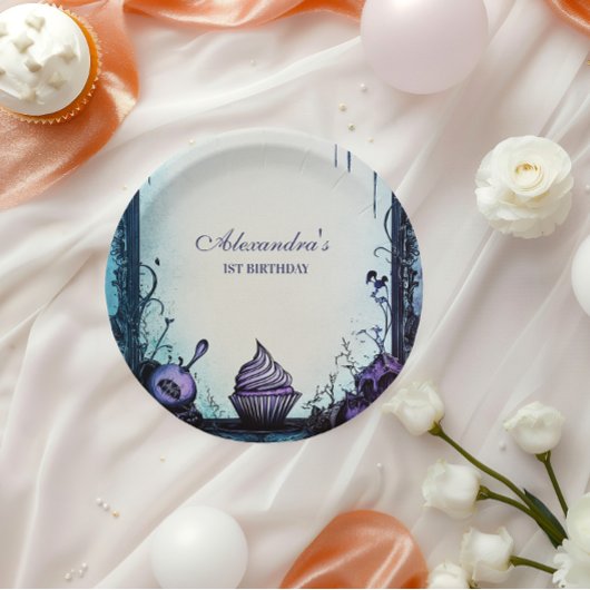 Blauwe gotische spookachtige verjaardag papieren bordje