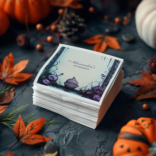 Blauwe gotische spookachtige verjaardag servet