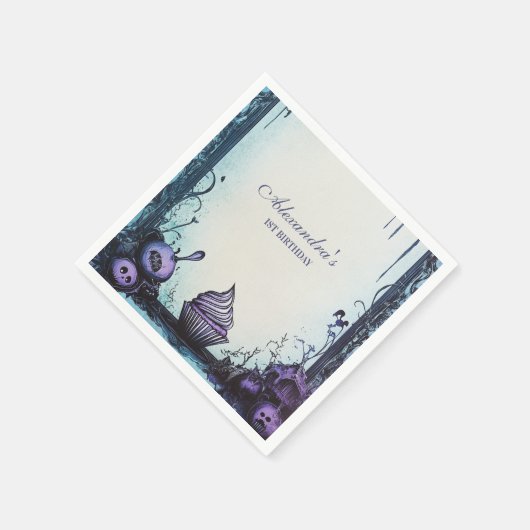 Blauwe gotische spookachtige verjaardag servet (Hoek)