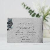 Blauwe Gotische Uil Posh Bruiloft Reactie Kaart (Staand voorkant)
