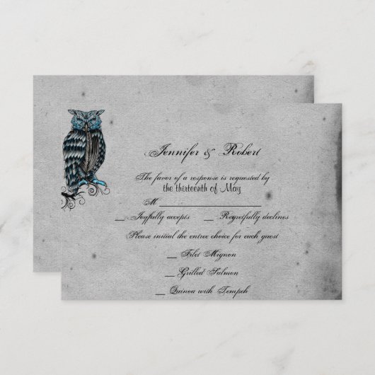 Blauwe Gotische Uil Posh Bruiloft Reactie Kaart (Voorkant / Achterkant)