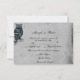 Blauwe Gotische Uil Posh Bruiloft Reactie Kaart