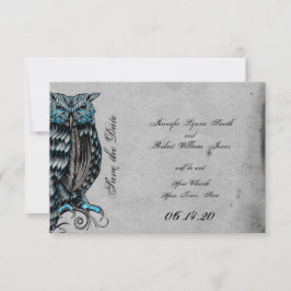 Blauwe Gotische Uil Posh Bruiloft Save the Date