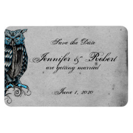 Blauwe Gotische Uil Posh Bruiloft Save the Date Magneet