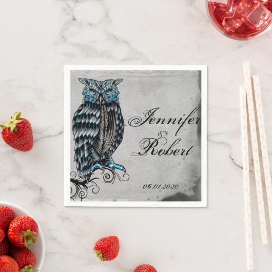 Blauwe Gotische Uil Posh Bruiloft Servet (Insitu)