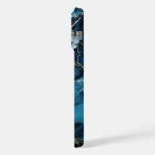 Blauwe Goud Aderen Agate Monogram iPhone Hoesje (Linkerkant)