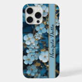 Blauwe Goud Aderen Agate Monogram iPhone Hoesje (Achterkant)