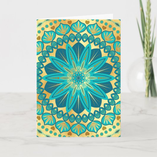 Blauwe Goud Bloem Mandala (Voorkant)