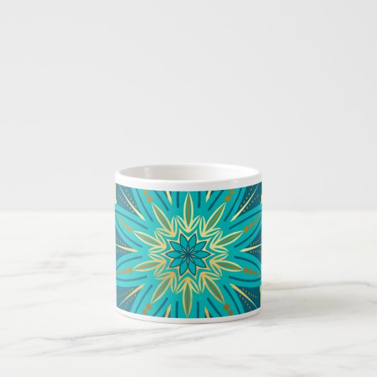 Blauwe Goud Bloem Mandala Espresso Kop (Voorkant)