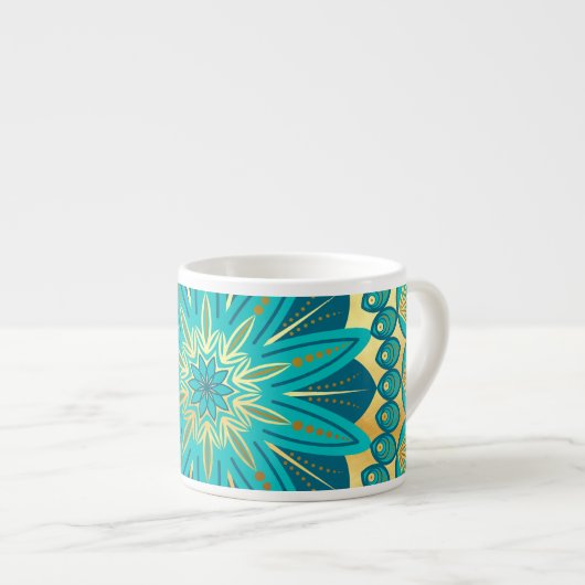 Blauwe Goud Bloem Mandala Espresso Kop (Voorkant rechts)