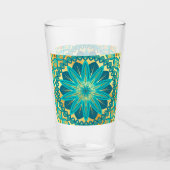 Blauwe Goud Bloem Mandala Glas (Voorkant)