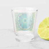 Blauwe Goud Bloem Mandala Shot Glas (Achterkant)
