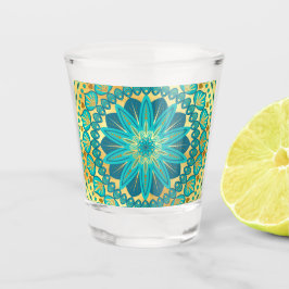 Blauwe Goud Bloem Mandala Shot Glas