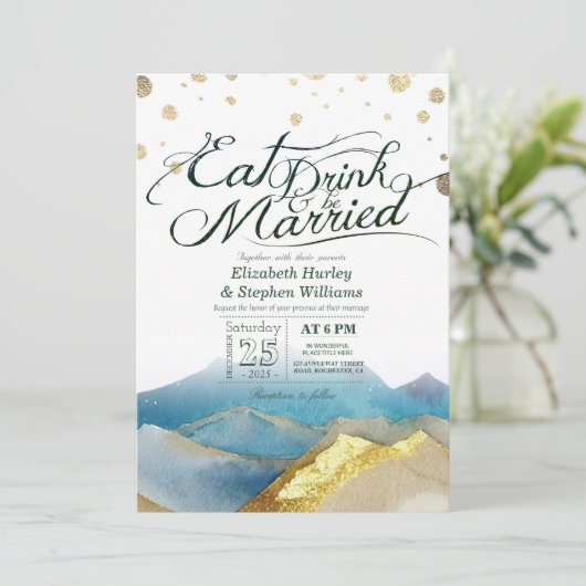 Blauwe goudbergen EAT-Drink en huwelijk Kaart (Staand voorkant)