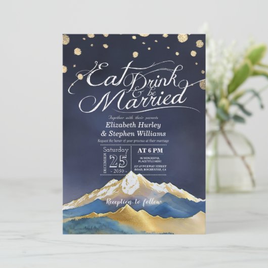 Blauwe goudbergen EAT-Drink en huwelijk Kaart (Staand voorkant)