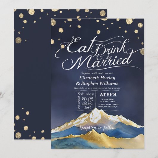 Blauwe goudbergen EAT-Drink en huwelijk Kaart (Voorkant / Achterkant)