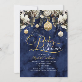 Blauwe goudbloem Ornamenten Kerstmis Baby shower Kaart