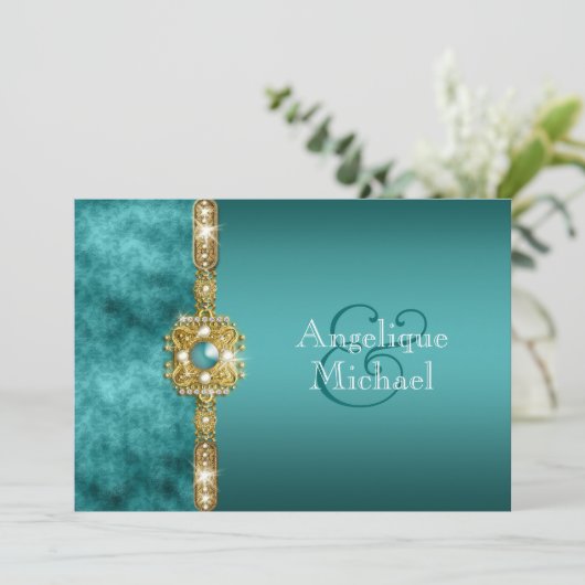 Blauwe goudbruiloft verloving verjaardag kaart (Staand voorkant)