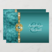 Blauwe goudbruiloft verloving verjaardag kaart (Voorkant / Achterkant)