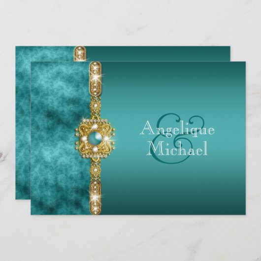 Blauwe goudbruiloft verloving verjaardag kaart (Voorkant / Achterkant)