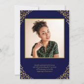 Blauwe goudConfetti Foto Afstuderen Aankondiging (Achterkant)