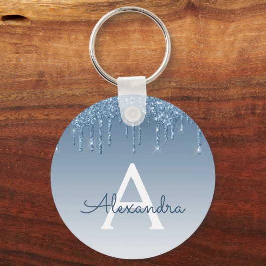 Blauwe gouddruppels voor spaarmonogram sleutelhanger (Voorkant)