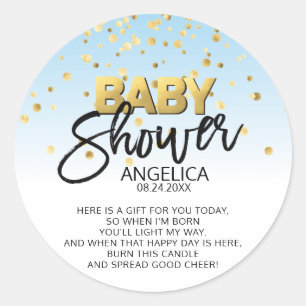 Blauwe gouden Baby shower Kandle Votive Favor Labe Ronde Sticker
