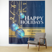 Blauwe gouden ballen  kerstcadeautjes wandkleed (In situ)