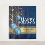 Blauwe gouden ballen  kerstcadeautjes wandkleed (Voorkant)