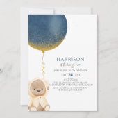 Blauwe gouden ballon Teddy Bear Baby Boy 1e verjaa Kaart (Voorkant)