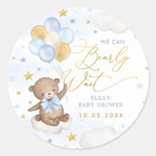 Blauwe gouden Beren ballonnen Wolken Stars Baby Bo Ronde Sticker