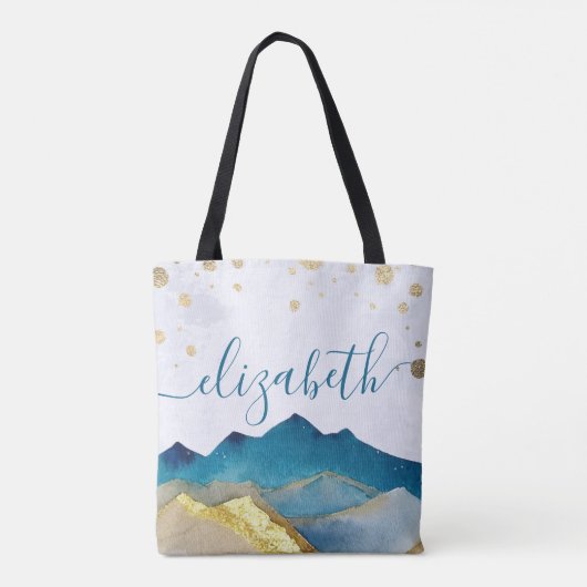 Blauwe gouden bergen Wedding Moeder van de Groom Tote Bag (Achterkant)