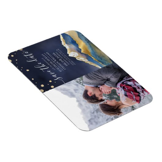 Blauwe gouden bergen weduwfoto sparen de datum magneet (Rechterzijde)