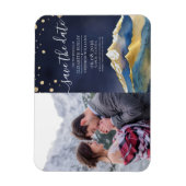 Blauwe gouden bergen weduwfoto sparen de datum magneet (Verticaal)