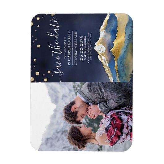 Blauwe gouden bergen weduwfoto sparen de datum magneet (Verticaal)