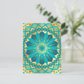 Blauwe Gouden Bloem Mandala Briefkaart (Staand voorkant)