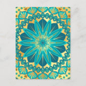 Blauwe Gouden Bloem Mandala Briefkaart (Voorkant)