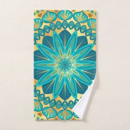 Blauwe Gouden Bloem Mandala Handdoek