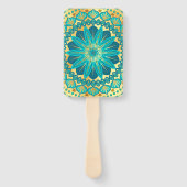Blauwe Gouden Bloem Mandala Handwaaier (Achterkant)