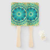Blauwe Gouden Bloem Mandala Handwaaier (Voorkant en achterkant)