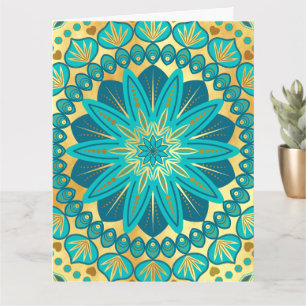 Blauwe Gouden Bloem Mandala Kaart