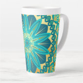 Blauwe Gouden Bloem Mandala Latte Mok (Rechterhoek)