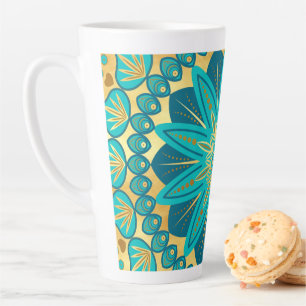 Blauwe Gouden Bloem Mandala Latte Mok