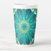 Blauwe Gouden Bloem Mandala Latte Mok (Voorkant)