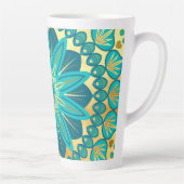 Blauwe Gouden Bloem Mandala Latte Mok (Rechts)