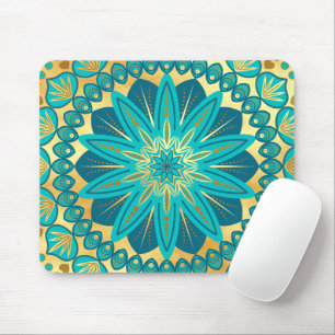Blauwe Gouden Bloem Mandala Muismat