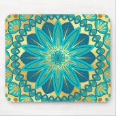 Blauwe Gouden Bloem Mandala Muismat (Voorkant)