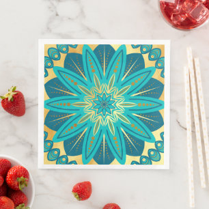 Blauwe Gouden Bloem Mandala Servet