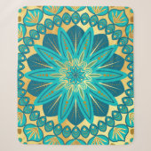 Blauwe Gouden Bloem Mandala Sherpa Deken (Voorkant)